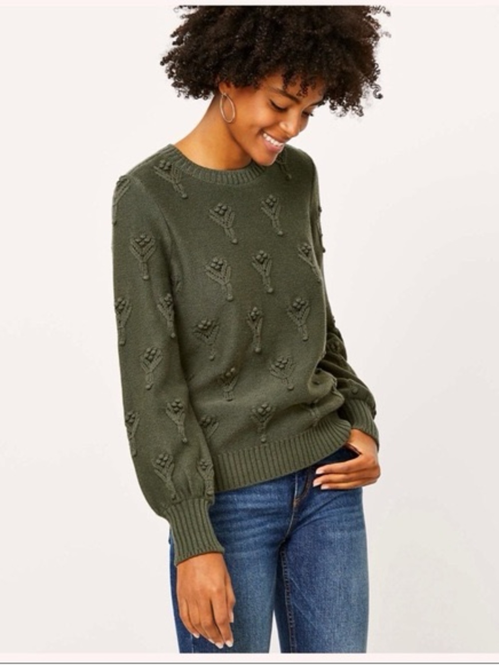 Ann Taylor LOFT Bobble Pointelle Sweater - Women’s Medium - Balsam Tree